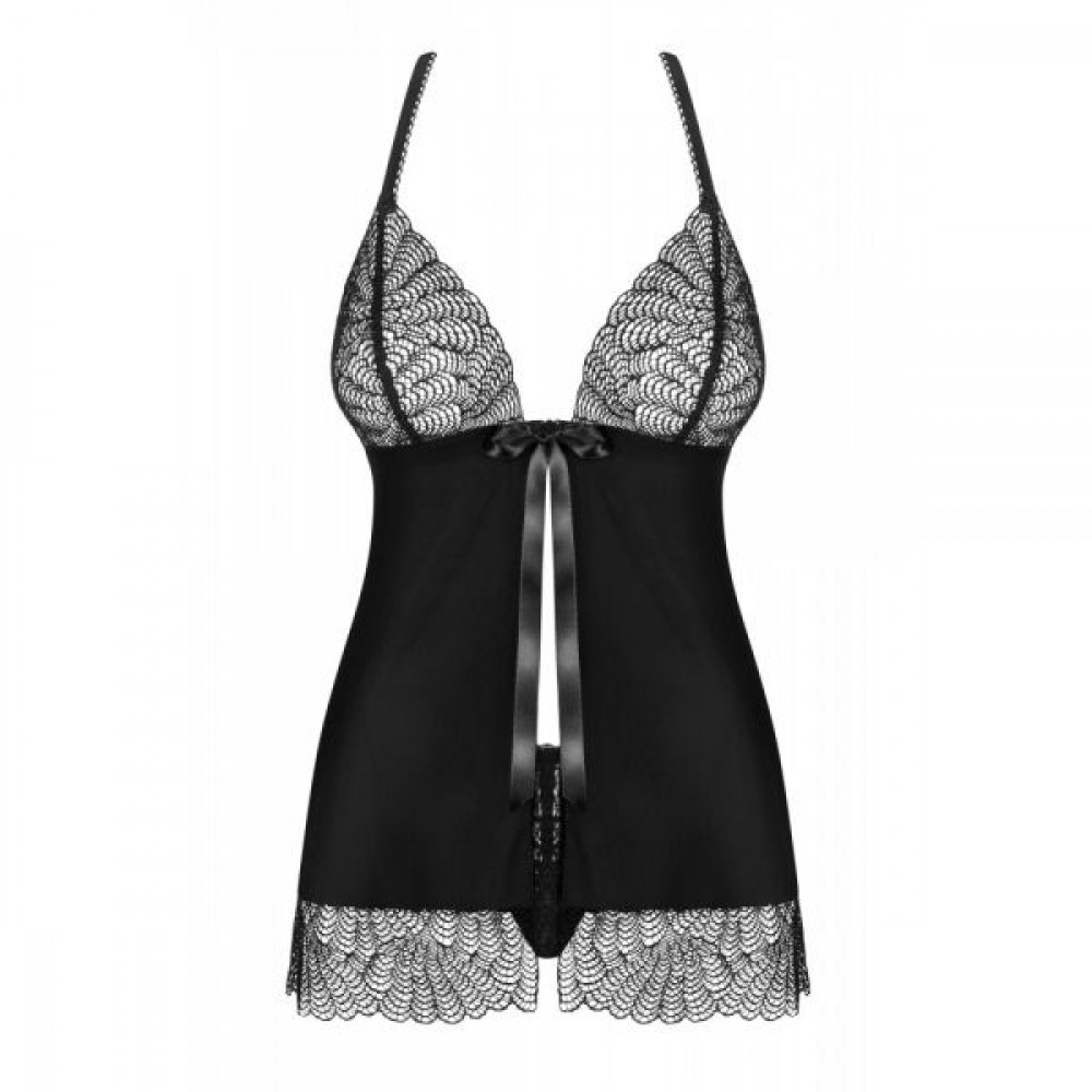 Эротические пеньюары и сорочки - Бебидолл Obsessive Chiccanta babydoll & thong black S/M 2