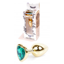 Анальная пробка Boss Series - Jewellery Gold Heart PLUG Green S, BS6400042