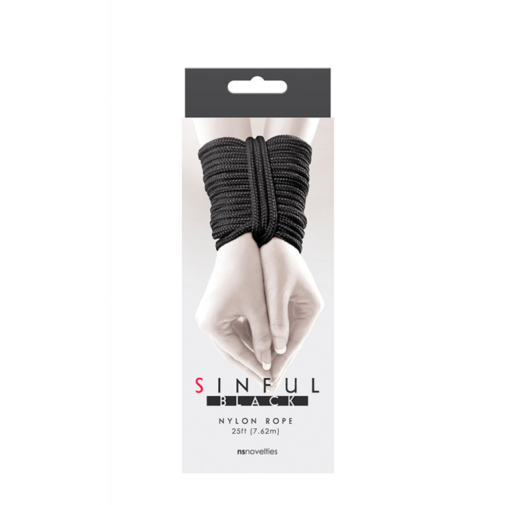 Наручники, веревки, бондажы, поножи - Бондажная веревка NS Novelties SINFUL NYLON ROPE 25 FT BLACK 1