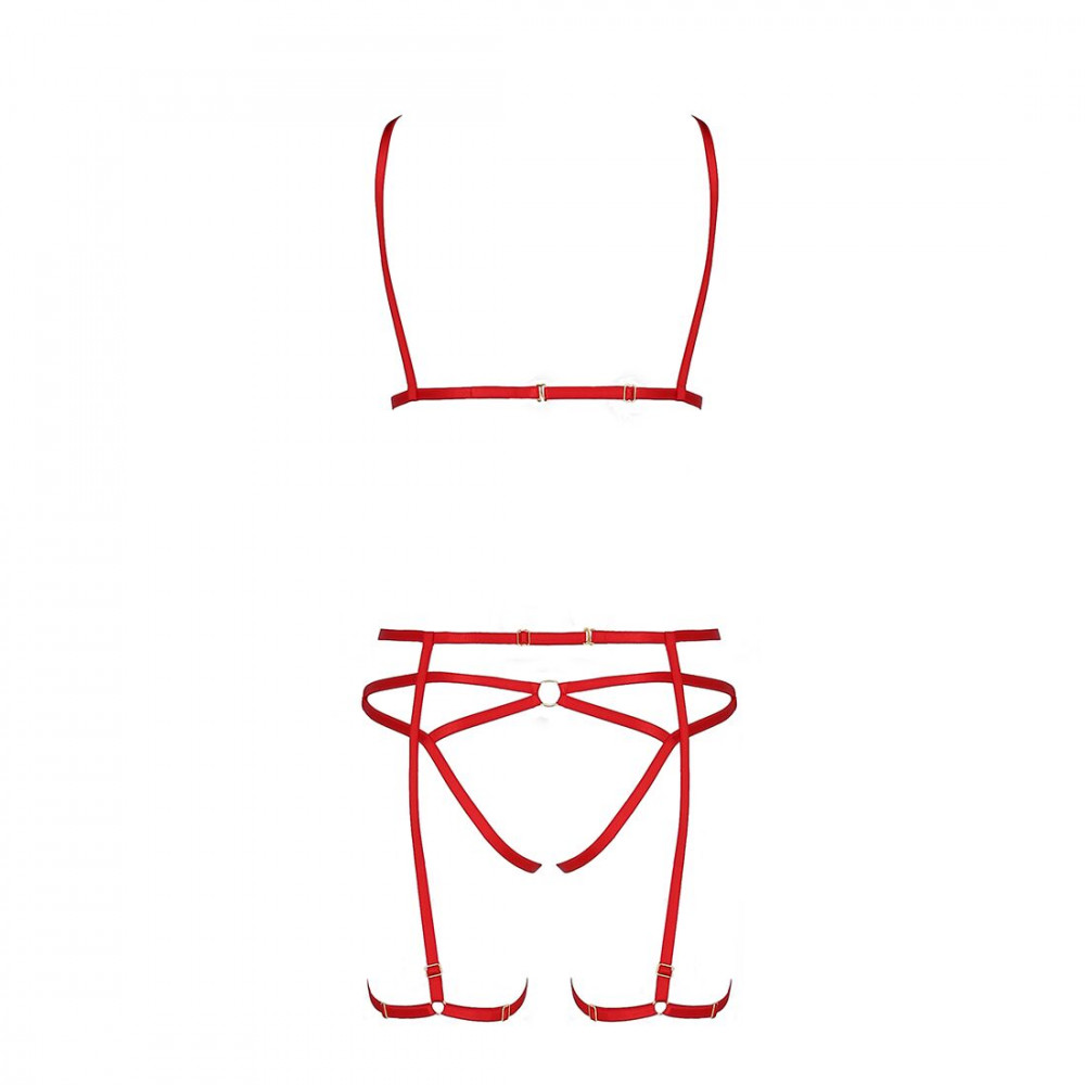 Женское эротическое белье - Комплект белья MAGALI SET OpenBra red L/XL - Passion Exclusive: стрэпы: лиф, трусики и пояс 2