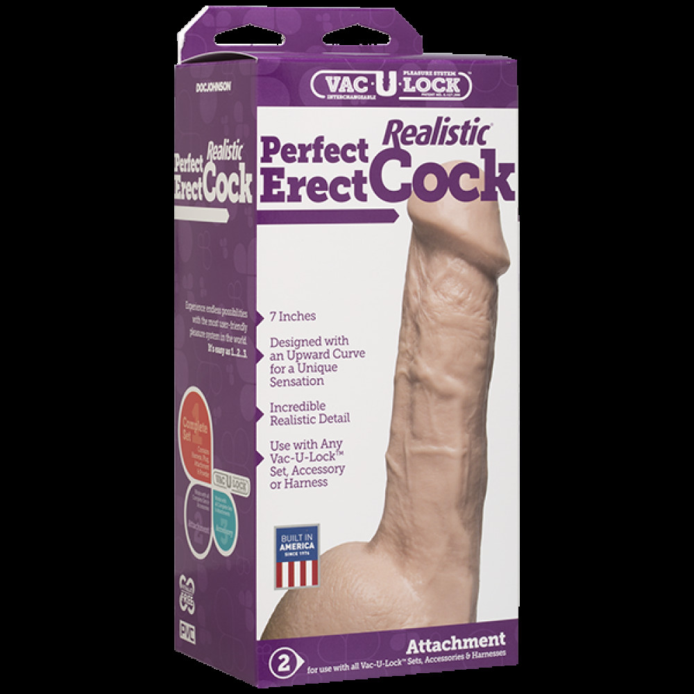 Фаллоимитаторы на присоске, двойные - Фаллоимитатор Doc Johnson - 7 Inch Perfect Erect Cock, диаметр 3,8см, большая головка, Vac-U-Lock 1