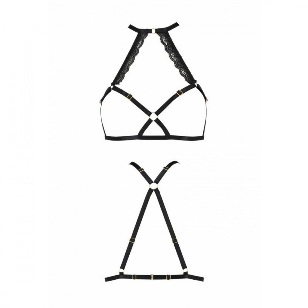 Женское эротическое белье - Портупея из стреп с кружевом Lorry Bra black XXL/XXXL — Passion Exclusive: стринги в комплекте 1
