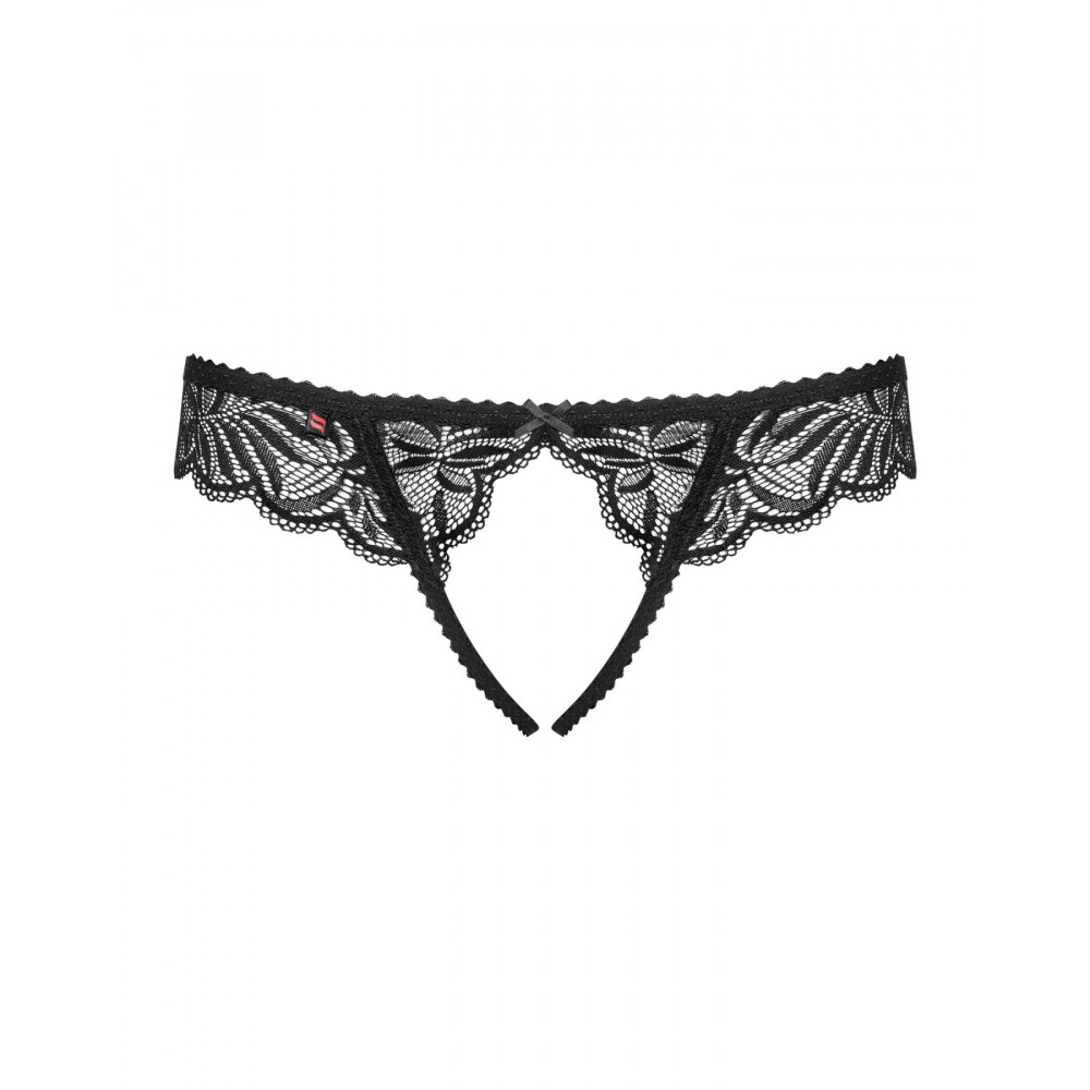 Сексуальные трусики - Кружевные танга с доступом Obsessive Contica crothchles thong L/XL, черные 4